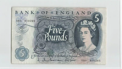 GREAT BRITAIN 5 Pounds 1963-66 ENGLAND, P-375a B297, Hollom.  H80 810265. ..C6 - Image 1 of 2