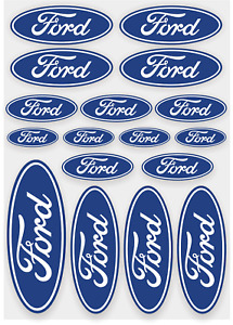 A4 Sheet of Dark Blue Ford oval decals, stickers, Printed on vinyl & laminated