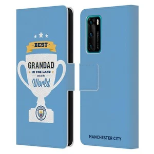 MANCHESTER CITY MAN CITY FC FATHER'S DAY LEATHER BOOK CASE FOR HUAWEI PHONES 4 - Picture 1 of 7
