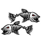 2x Skelet Fisch mit Rote Augen Aufkleber f&#252;r Auto, Kajak, PKW - Silberfarbig