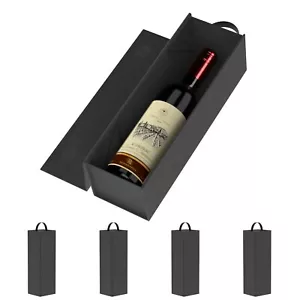 5 Pack Wine Gift Box 12.8x3.7x3.7 Inches Black Wine Bottle Boxes With Handle For - Picture 1 of 7