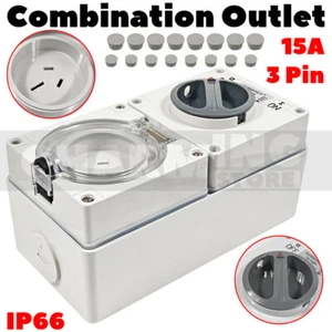 15 Amp 3 Pin Power Point Switched Socket Combination Outlet Weatherproof IP66 AU - Picture 1 of 12