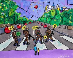 ORIGINAL MARIO MENDOZA OIL CANVAS ABBERY ROAD SURREALIST PAINTING ABSTRACT ART - Picture 1 of 9