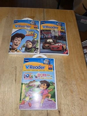 3 VTech V.Reader Toy Story 3 Dora Cars 2  Interactive E-Reading Cartridges NEW - Image 1 of 3