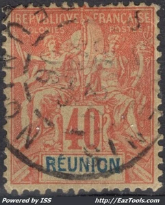 REUNION TYPE GROUPE 40c ROUGE ORANGE N°41 AVEC OBLITERATION A VOIR - Picture 1 of 2