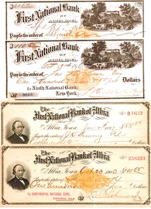 4 RARE FINELY ENGRAVED ALBIA IOWA BANK DRAFTS (3 w IRS) Minor corner flaws 1876- - Picture 1 of 1
