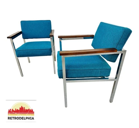 Mid-Century Modern Industial Style Chrome Arm Chairs Cover