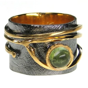 Polemis 104 ~ Sterling & Gold Plated Silver with Tourmaline Wrap Ring - Picture 1 of 2