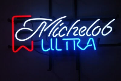 New Michelob Ultra Neon Light Sign Lamp Beer Cave Gift Bar Real Glass 17"x14" - Image 1 of 3