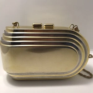RARE FIND Vintage Nordstrom Retro Two Tone Art Deco Hard Case Metal Clutch Purse - Picture 1 of 14