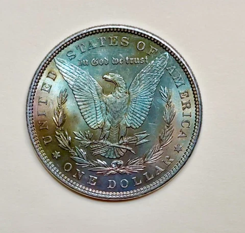 MINT BRILLIANT UNC 1884 MORGAN SILVER DOLLAR / COLORFUL REVERSE TONING Cover