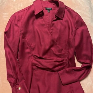 Talbots Career Blouse Petites Red Shirt Size 2 Long Sleeve w/ Side Zipper - Picture 1 of 6