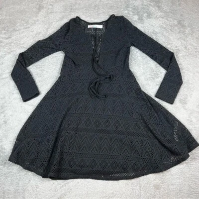 Free People FP Beach Crochet Black Dress Swimsuit Cover Up Lined Long Sleeve XS - Image 1 of 4