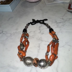 Antique Moroccan Coral And Silver Berber Necklace - Picture 1 of 5