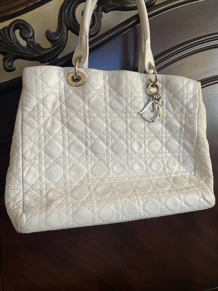 White Dior Cannage Tote Bag - Image 1 of 4