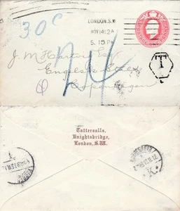 GB to Denmark LONDON GV 1d Stationery POSTAGE DUE Tattersalls Racehorse 1924 - Picture 1 of 1