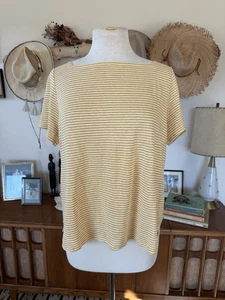 Eileen Fisher 100% Organic Linen Scoop Neck Boxy Top Orange Stripes Sz M - Picture 1 of 9