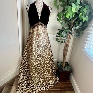 Vestido Formal Vintage Años 80/90 Terciopelo y Encaje Metálico Borgoña Dorado Talla M - Imagen 1 de 16