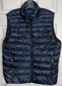 Polo Ralph Lauren Vest Men Sz Medium Blue Black Camo Full Zip Puffer Pony Pocket - Picture 1 of 10