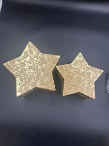 Juego de caja de regalo vintage para interiores de hogar estrella 2 piezas dorado/glitter - Imagen 1 de 11