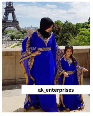 Kids Kaftan Girls Blue Georgette Ramadan Dress Moroccan Wedding Dubai Special - Image 1 of 3