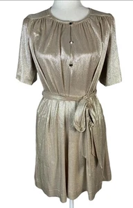 Sabina Musayev Gold Metallic Schimmer Folie O/S Gürtel Knopfleiste Kleid, M, Neu ohne Etikett - Bild 1 von 12