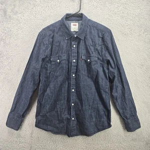 Levis Jeanshemd Herren mittelblau Perlen Druckknopf Langarm dunkle Waschung Rockabilly - Bild 1 von 11