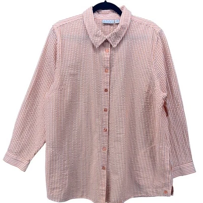 Camisa con botones Joan Rivers para mujer talla XL rayas verano costero crema top Foto 1 de 4