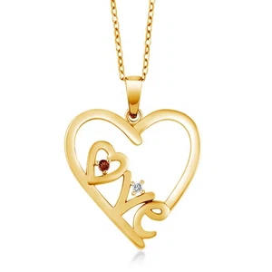 0.07 Ct Round Red Garnet White Diamond 18K Yellow Gold Plated Silver Pendant - Picture 1 of 2