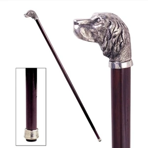 JAGDHUND SPAZIERSTOCK MIT ZINNGRIFF - Bild 1 von 9