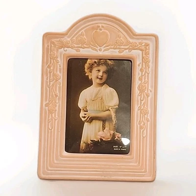 Ceramic Picture Frame Pink Roses  5x7 Vtg 20s Style Cottage Granny Core - Image 1 of 4