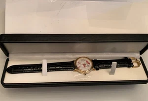 Disney Vintage Watch By Artist Mickey Mouse Golf Leather Band Needs Battery NIB - Picture 1 of 18