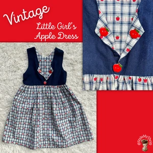 Vintage 80s Does 50s Girl Dress Apples, Back to School, Picture Day Midcentury - Picture 1 of 7