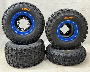 DWT G3 Black / Blue Beadlock Front Rear Wheels Sunf A027 Tires YFZ450 YFZ450R - Picture 1 of 5
