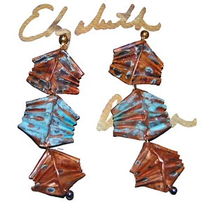 New Nordstrom vtg y2k copper electroform beaded LONG pierced statement EARRINGS - Picture 1 of 6