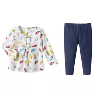 Infant Girls Tan Feathers Baby Outfit Shirt & Denim Jeggings Leggings Set - Picture 1 of 1