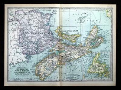 1897 Century Map Nova Scotia New Brunswick Newfoundland Hallifax Cape Breton PEI - Image 1 of 4