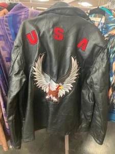 USA Eagle Mens 2XL Black Genuine Hand Sewn Leather Jacket Coat Casual Outfitters - Picture 1 of 6