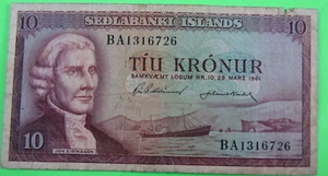 ICELAND, 10 KRONUR, P#42, L.1961 - Picture 1 of 2
