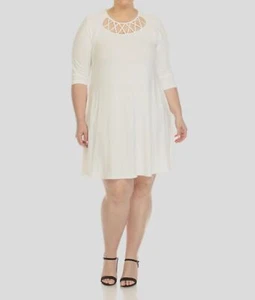 White Mark Women's White Crisscross Round Neck 3/4 Sleeve Dress Plus Size 3XL - Picture 1 of 3