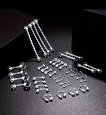9 Ptz PIERCING ACCIAIO INOX BARBELL BARBETTA BILANCINO ORECCHIO LINGUA UNISEX - Immagine 1 di 4