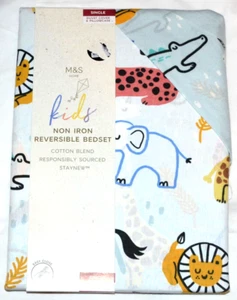 M&S SINGLE DUVET & PILLOWCASE SET ANIMAL THEME REVERSIBLE - BNWT - Picture 1 of 3