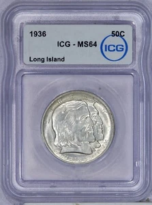 1936 Long Island Half Dollar 50C ICG MS64 - Picture 1 of 2