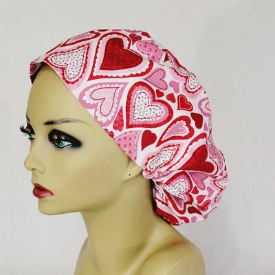 Women Scrub Hat, Hearts, Surgical Cap, Nurses Hat, Medical, Hearts, USA Made - Image 1 of 4