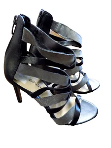 Via Spiga SEXY Sandals Wrap straps Strappy Gladiator 4" Heels Black Silver 9.5 - Picture 1 of 11