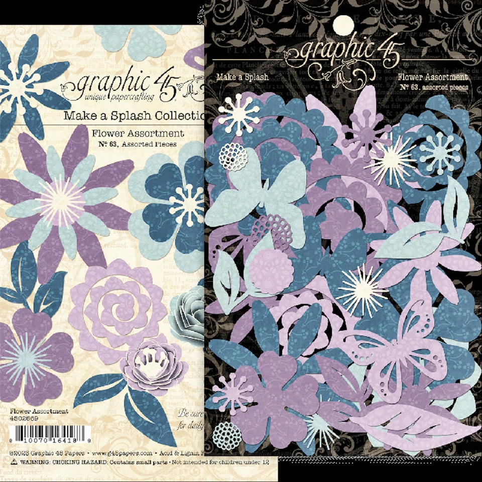 Graphic45 MAKE A SPLASH (63 piezas) SURTIDO DE FLORES TROQUELADAS álbum de recortes Foto 1 de 1
