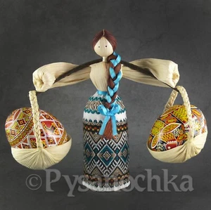 JUEGO 2 Muñecas Pollo Pysanka + Cáscara de maíz Hechas a Mano por artista de Ucrania Pysanky. - Imagen 1 de 13