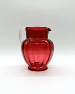 Antik Vintage viktorianischer 7-1/4"" Cranberry Rubinrot Glas Krug Applikierter Griff - Bild 1 von 14