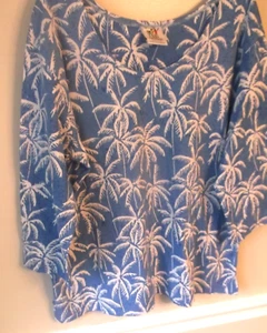 Top Rum Reggae blu con palme bianche scollo a scoop manica 3/4 taglia M usato in ottime condizioni - Foto 1 di 4