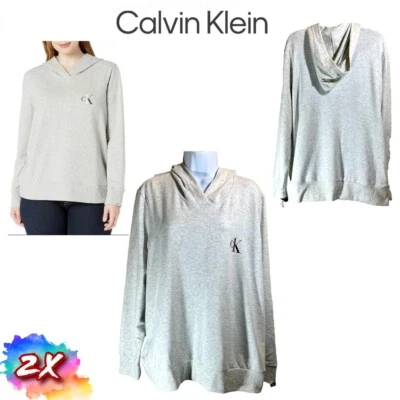 Sudadera con capucha Calvin Klein Plus 2X French Terry Lounge QS6491 gris jaspeado nieve $54 nueva con etiquetas Foto 1 de 4